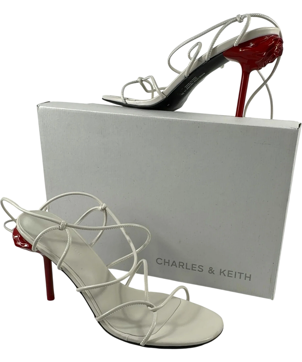 Charles & Keith White Flor Rose-Heel Strappy Sandals, size UK 6 EU 39 👠 — front