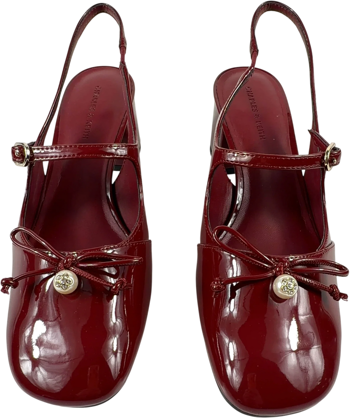 Charles & Keith burgundy Patent Bow Slingback Mary Jane Pumps, size UK 6 EU 39 👠 — detail