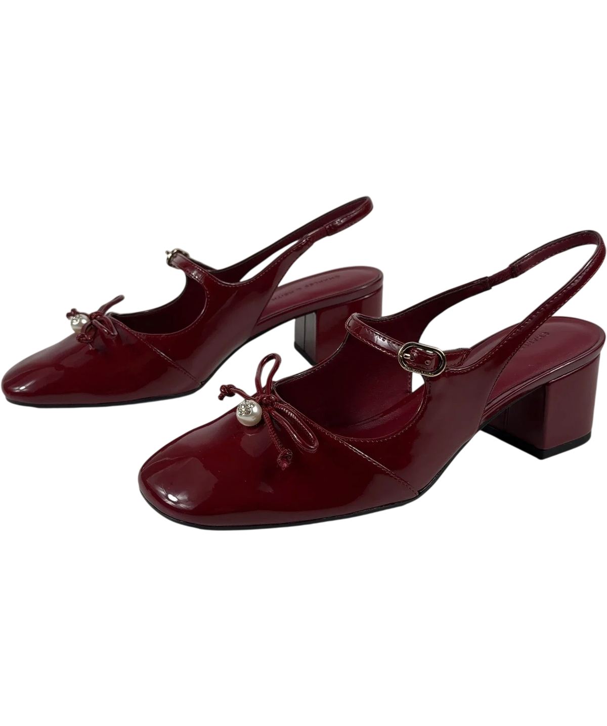 Charles & Keith burgundy Patent Bow Slingback Mary Jane Pumps, size UK 6 EU 39 👠 — label