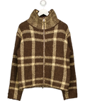 4th & Reckless Brown brown plaid/check zip-up high-neck knit cardigan, size UK 8 — front