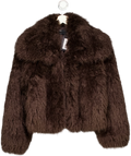 ASOS Brown shaggy faux fur cropped brown jacket, size UK 4 — front