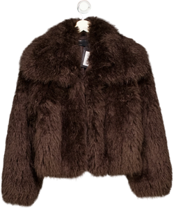 ASOS Brown shaggy faux fur cropped brown jacket, size UK 4 — front