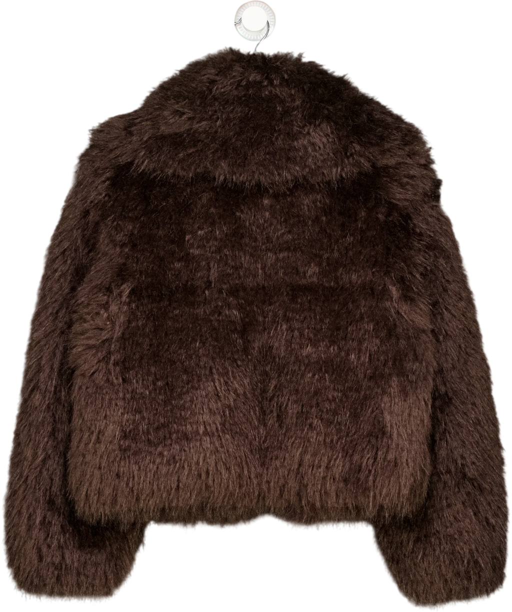 ASOS Brown shaggy faux fur cropped brown jacket, size UK 4 — back