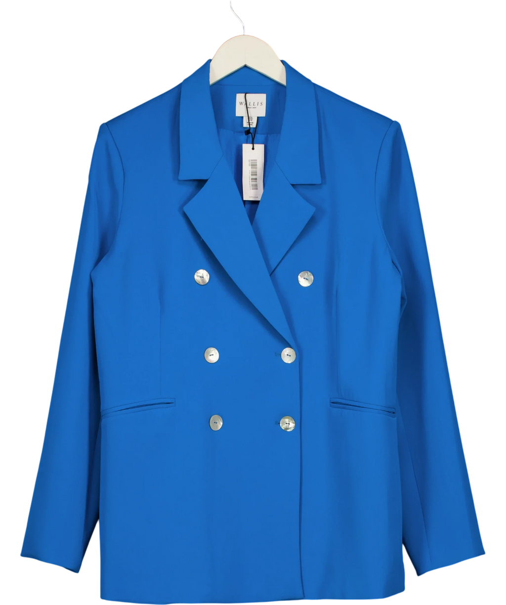 Wallis Blue Premium Petite Longline Military Stitch Detail Jacket, size UK 14 — front