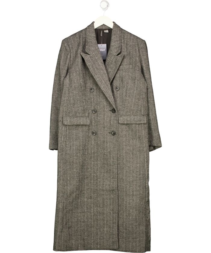 H&M Overcoat Grey Herringbone UK XS