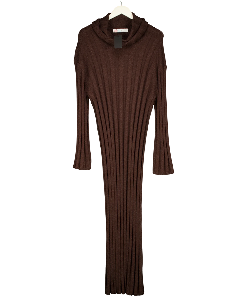 FREE PEOPLE BEACH Brown cowl neck dress, size UK M — front