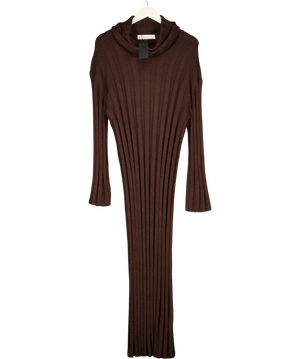 Free People Beach Chocoate Brown Ribbed  Knit Cowl Neck Dress UK M