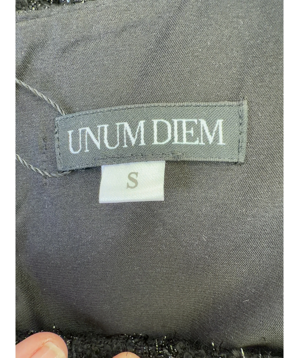 UNUM DIEM Black glittery jacquard mini dress, size UK S — care label