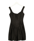 UNUM DIEM Black glittery jacquard mini dress, size UK S — front