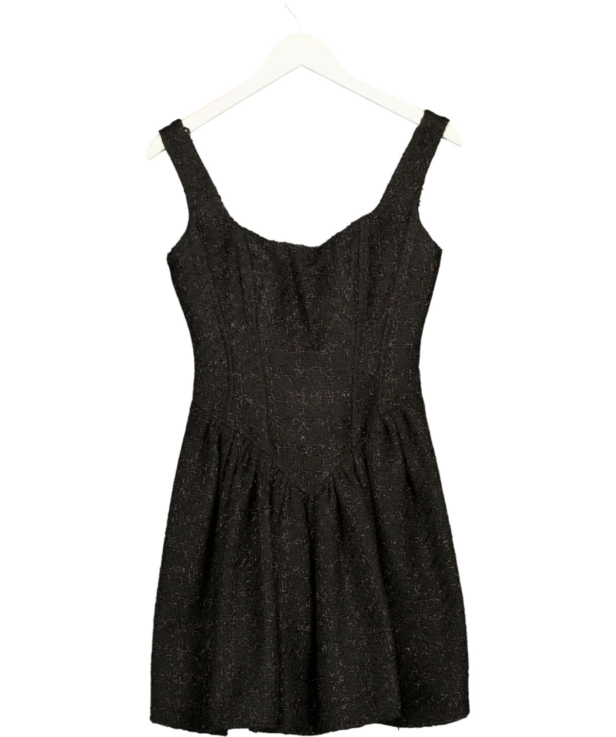 UNUM DIEM Black glittery jacquard mini dress, size UK S — front