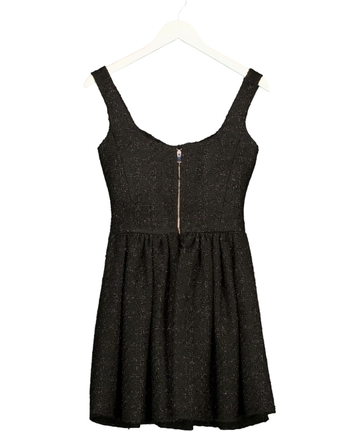 UNUM DIEM Black glittery jacquard mini dress, size UK S — back