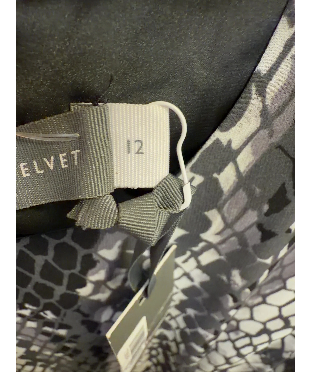 Mint Velvet Grey Lucy Print Fluted Midi Dress, size UK 12 — care label