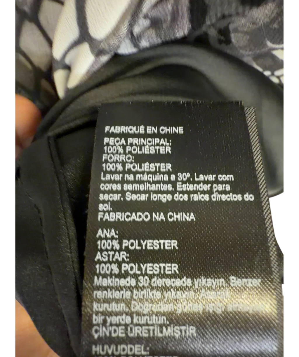 Mint Velvet Grey Lucy Print Fluted Midi Dress, size UK 12 — fabric detail