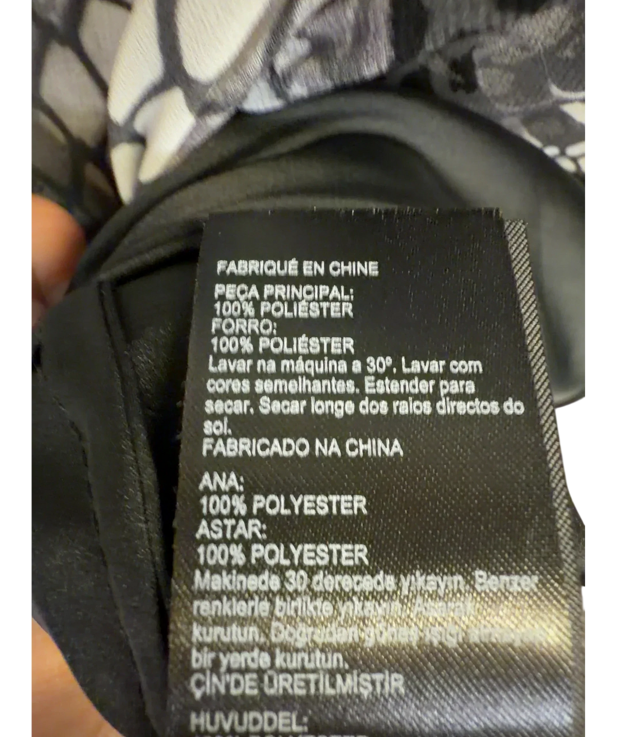 Mint Velvet Grey Lucy Print Fluted Midi Dress, size UK 12 — fabric detail
