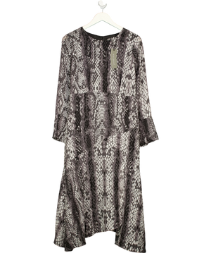 Mint Velvet Lucy Print Fluted Midi Dress Grey UK 12