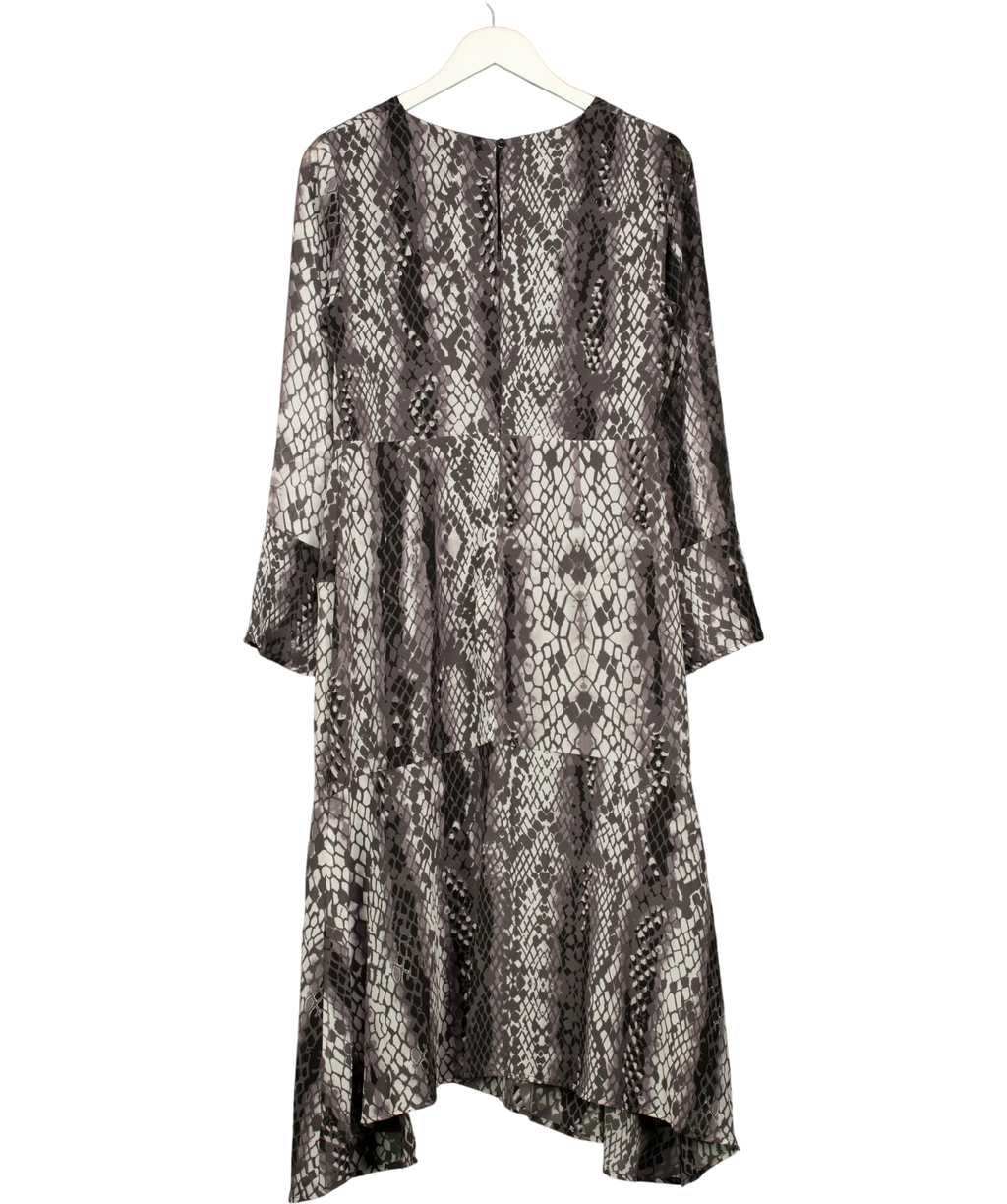 Mint Velvet Grey Lucy Print Fluted Midi Dress, size UK 12 — back