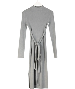 Lavish Alice Grey Romi Knitted Ribbed Open Back Midi Dress, size UK XS — front