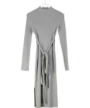 Lavish Alice Romi Knitted Ribbed Open Back Midi Dress Grey UK XS