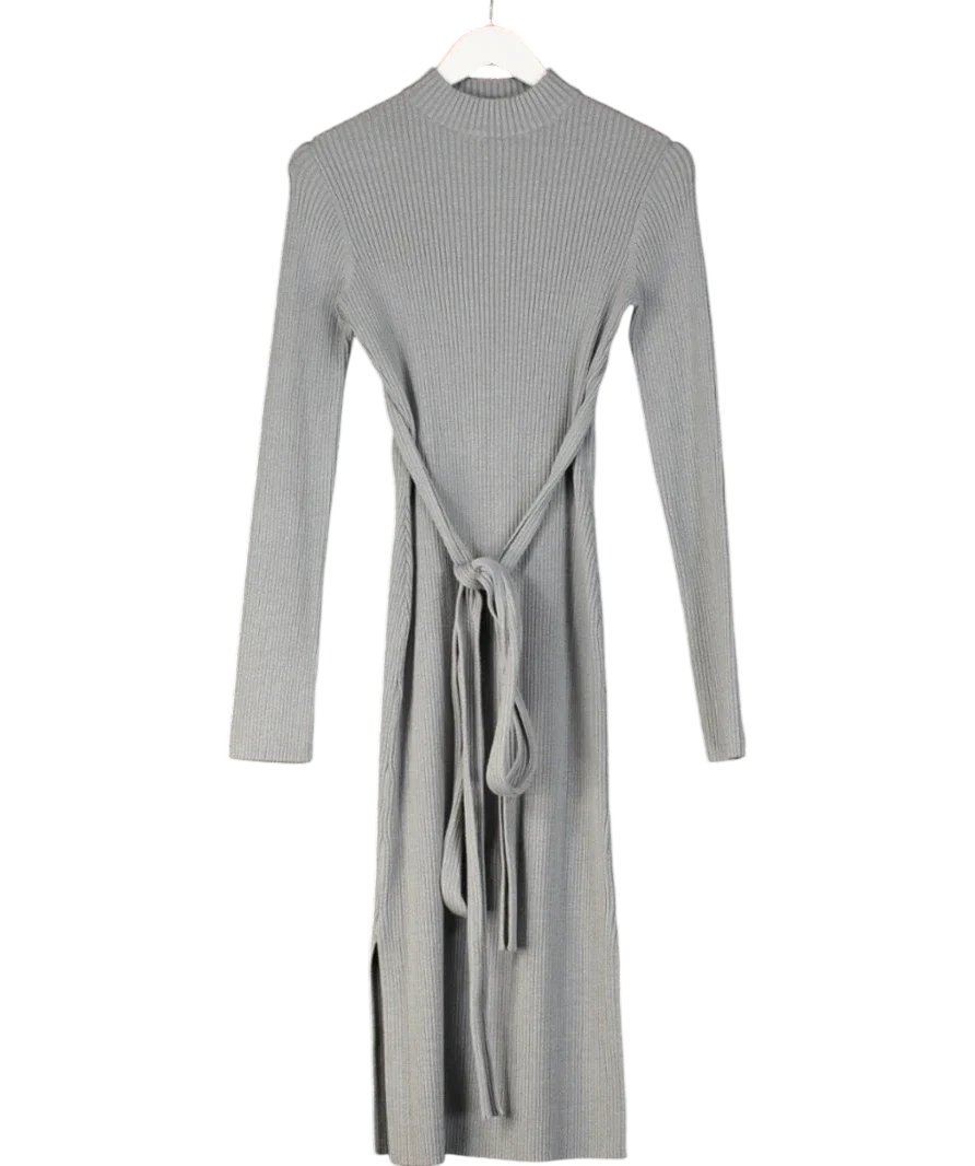 Lavish Alice Grey Romi Knitted Ribbed Open Back Midi Dress, size UK XS — front