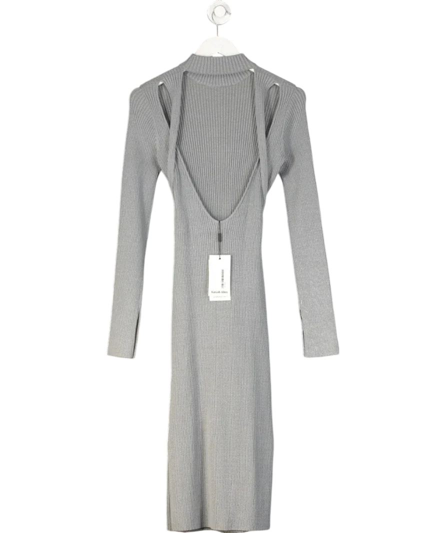Lavish Alice Grey Romi Knitted Ribbed Open Back Midi Dress, size UK XS — back