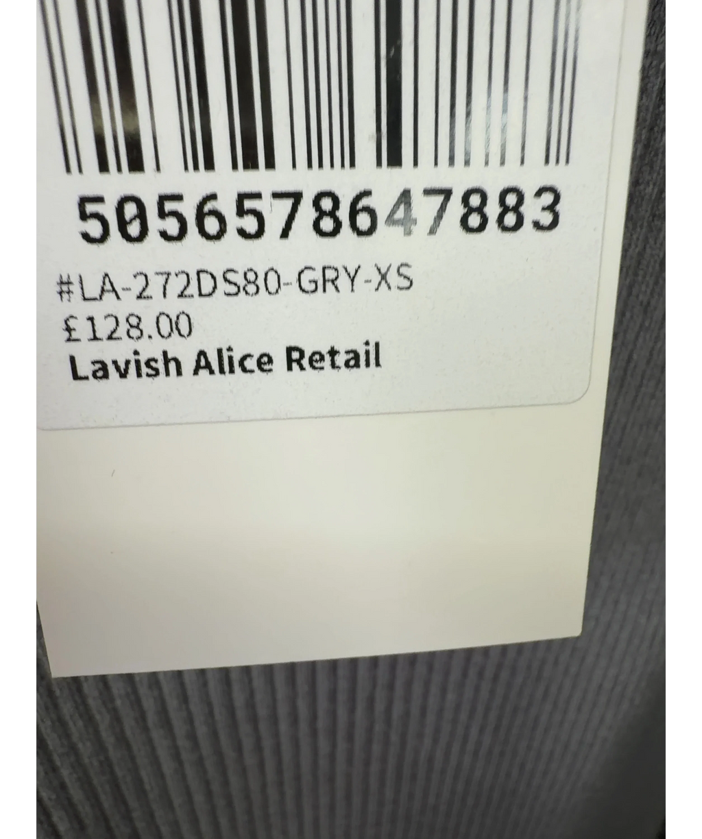 Lavish Alice Grey Romi Knitted Ribbed Open Back Midi Dress, size UK XS — care label