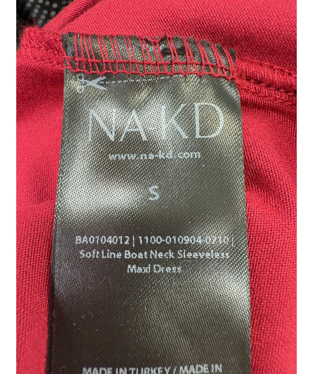 NA-KD Red Soft Line Boat Neck Sleeveless Maxi Dress, size UK S — care label