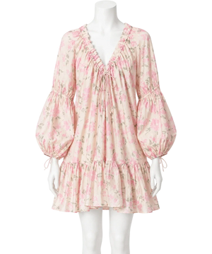 & Other Stories Pink Floral Flounced Mini Dress UK S