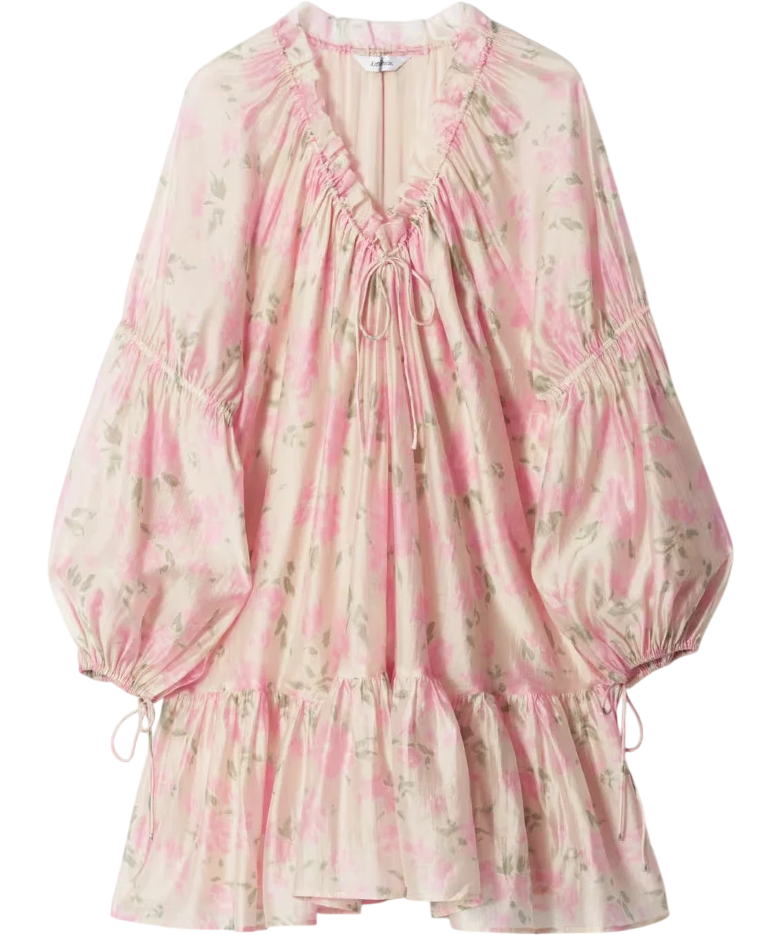 & OTHER STORIES Pink Flounced Mini Dress, size UK S — fabric detail
