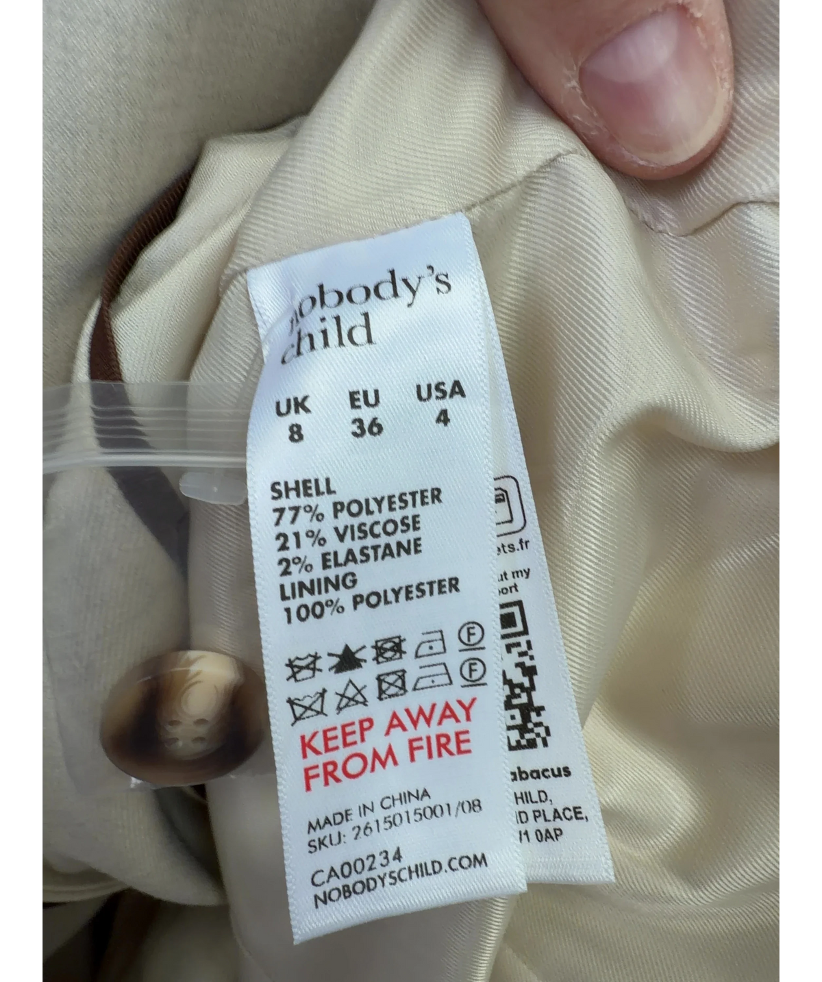 Nobody's Child Cream Colour, size UK 8 — label