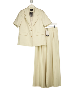Nobody's Child Beige cotton tailored boyfriend blazer & Wide Trousers Set UK 8 UK 10