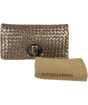Bottega Veneta Woven Scarab Beetle Clutch Metallic