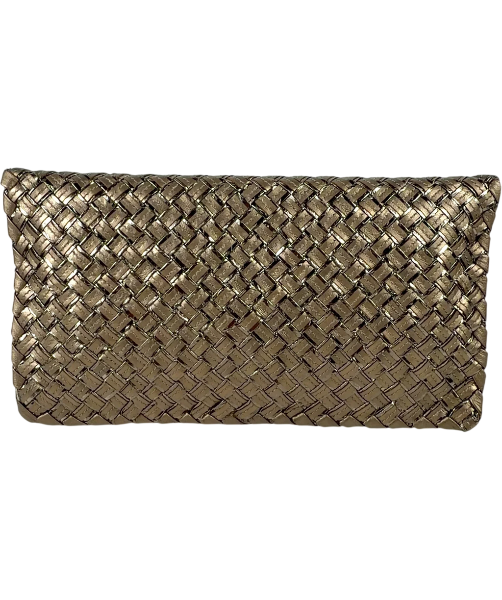 BOTTEGA VENETA bronze Woven Scarab Beetle Clutch — back