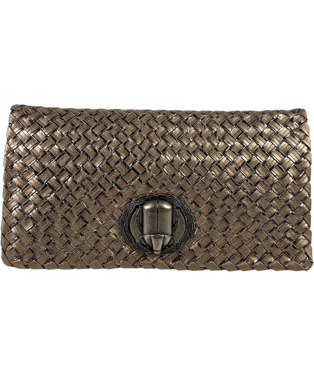 BOTTEGA VENETA bronze Woven Scarab Beetle Clutch — additional view