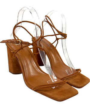Schutz Pompeii Tan Suede Mid Heel Sandals UK 9.5