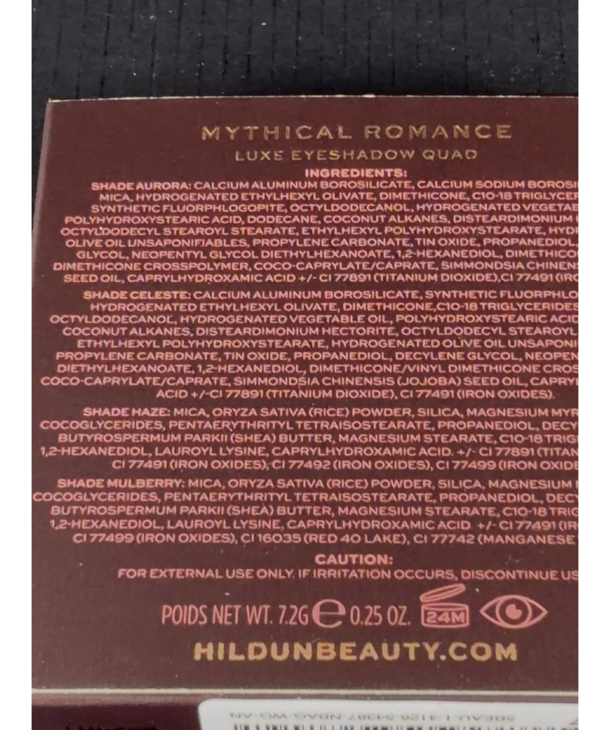 HILDUN BEAUTY Mythical Romance Mythical Romance Luxe Eyeshadow Quad, size 7.2g — fabric detail
