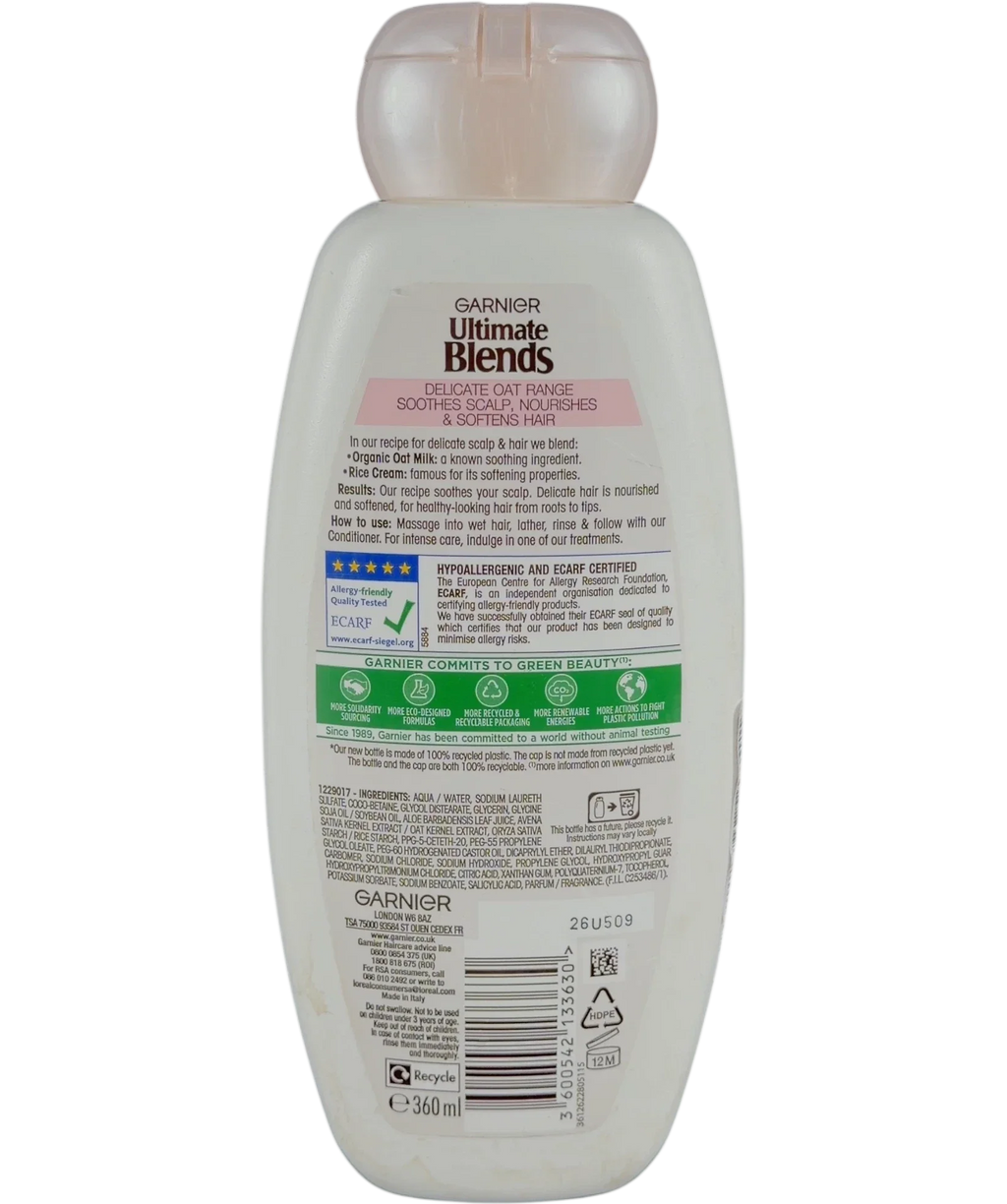 Garnier Ultimate Blends Delicate Oat Soothing Shampoo, size 360ml — back