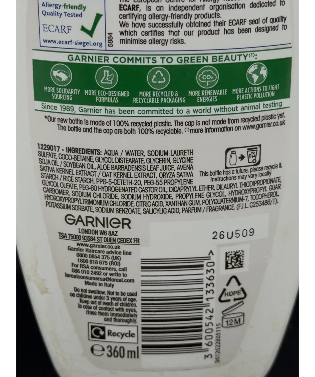 Garnier Ultimate Blends Delicate Oat Soothing Shampoo, size 360ml — fabric detail