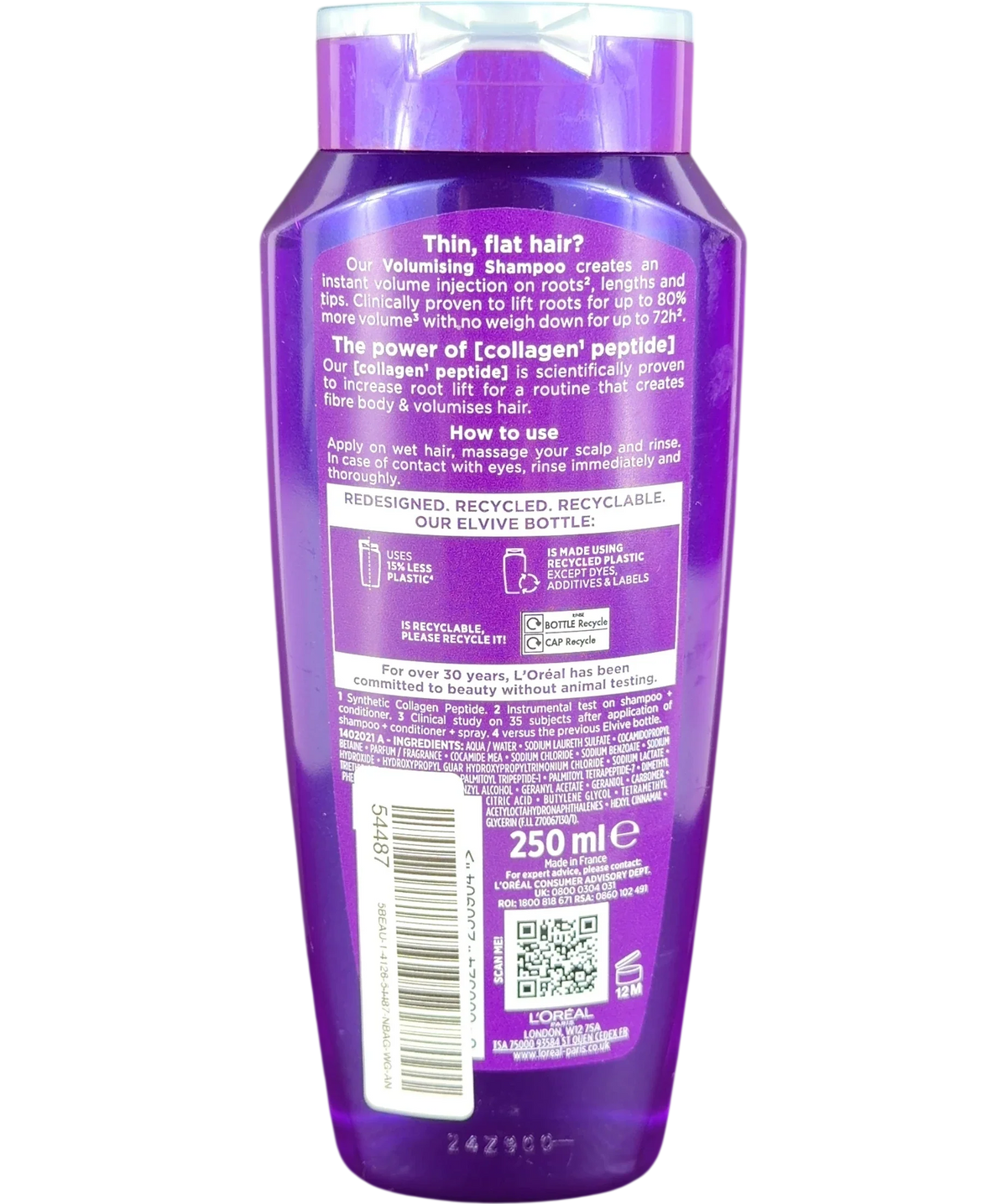 L'Oréal Collagen + Lifter, size 250ml — back