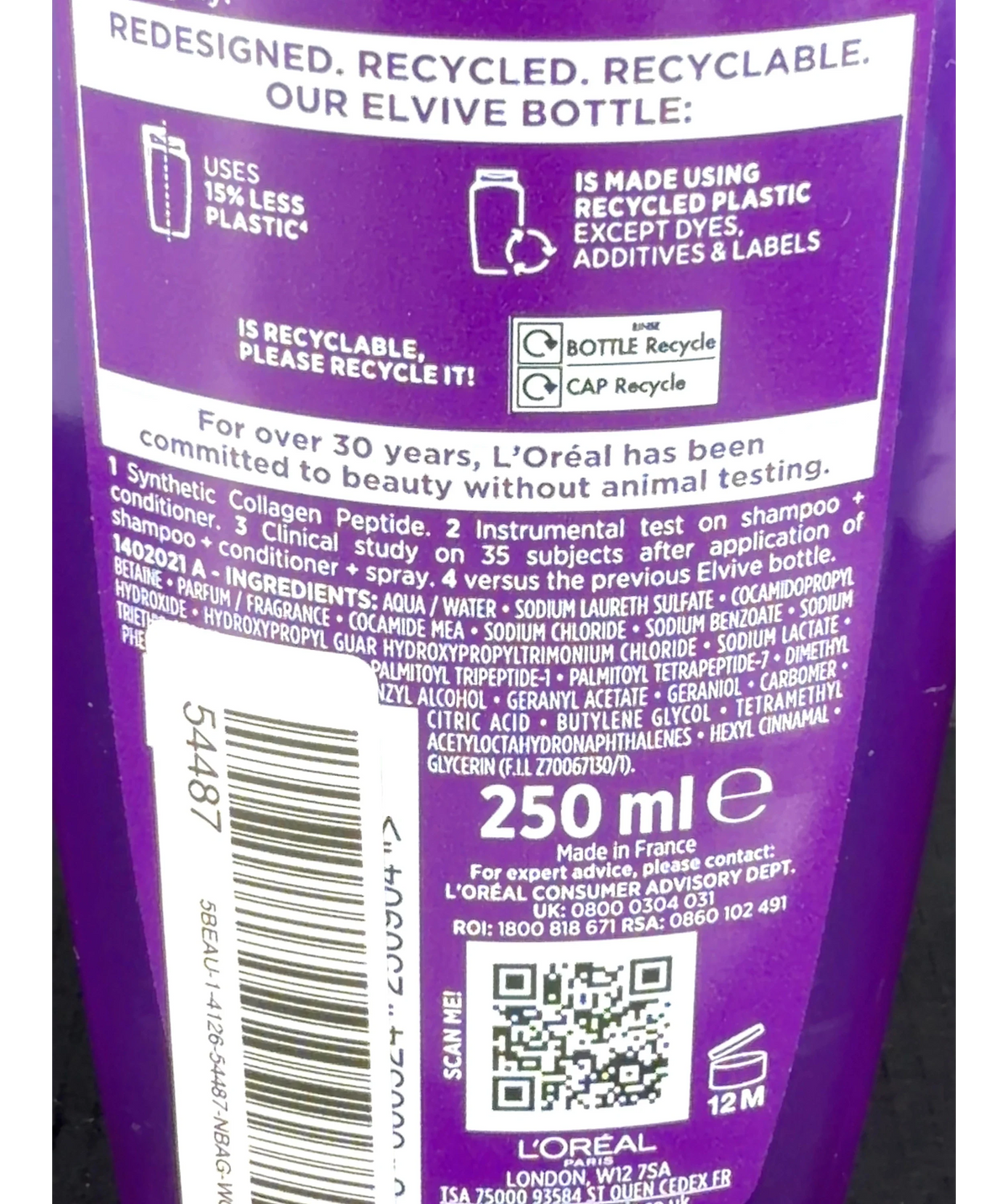 L'Oréal Collagen + Lifter, size 250ml — fabric detail
