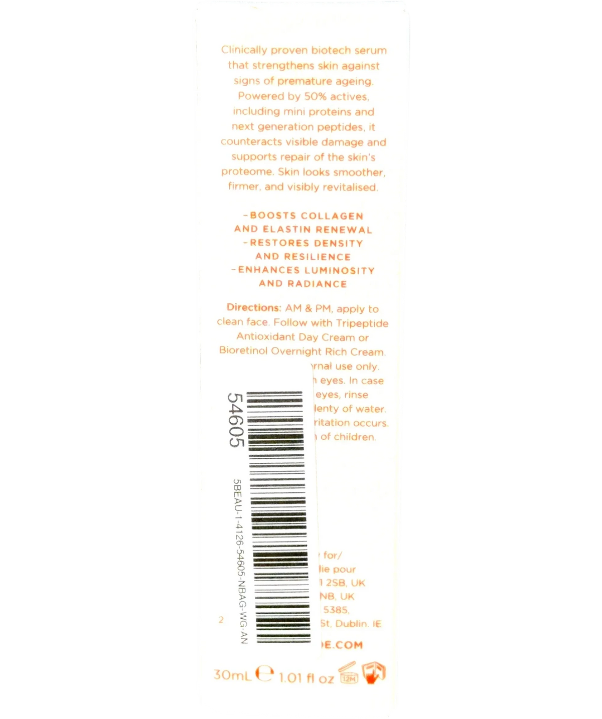 ROMILLY WILDE PEPTIDE LONGEVITY SERUM, size 30ml — back