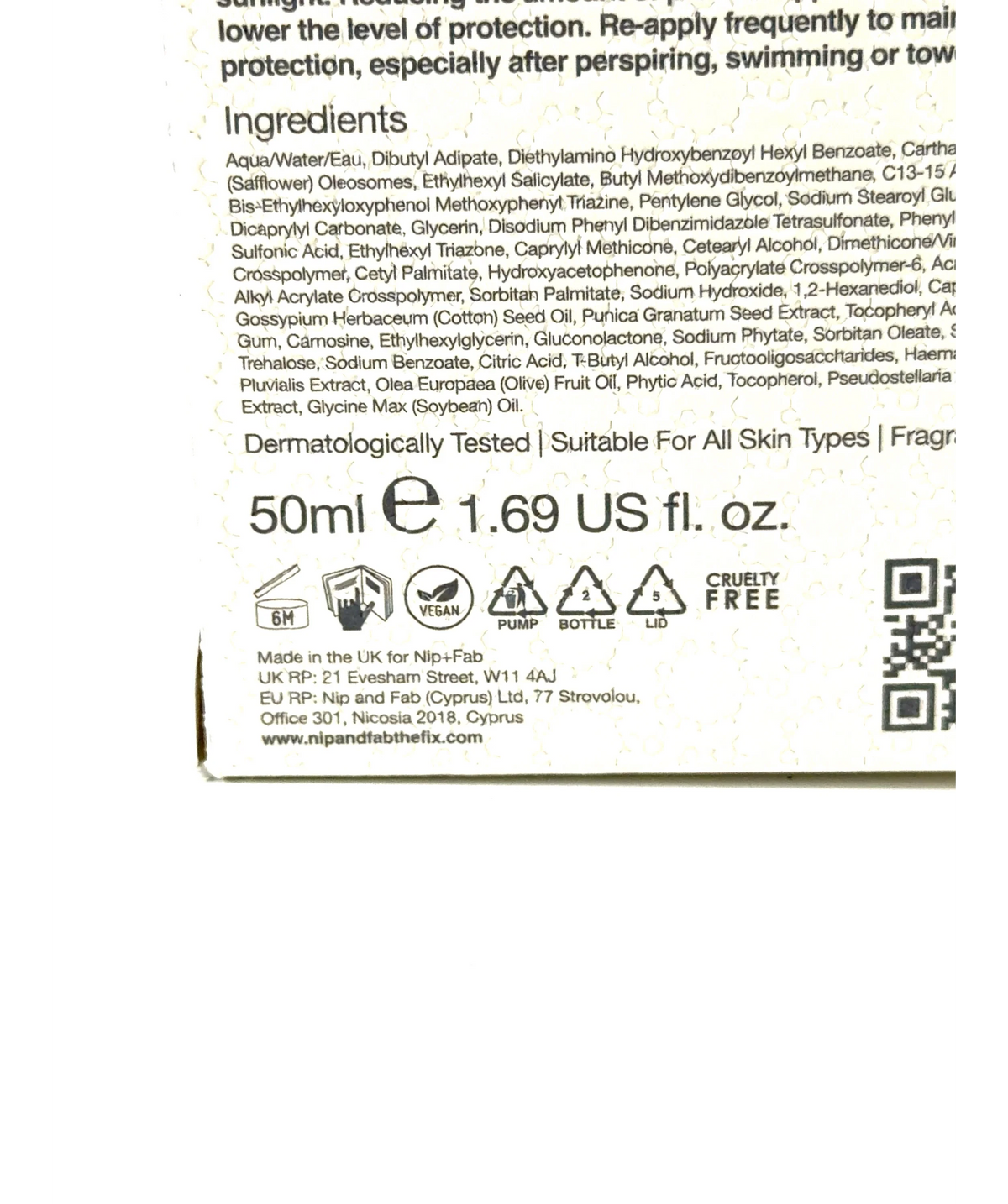 Nip+Fab Nip+Fab The Fix UVA Day Shield Sunscreen 50ml, size 50ml — care label