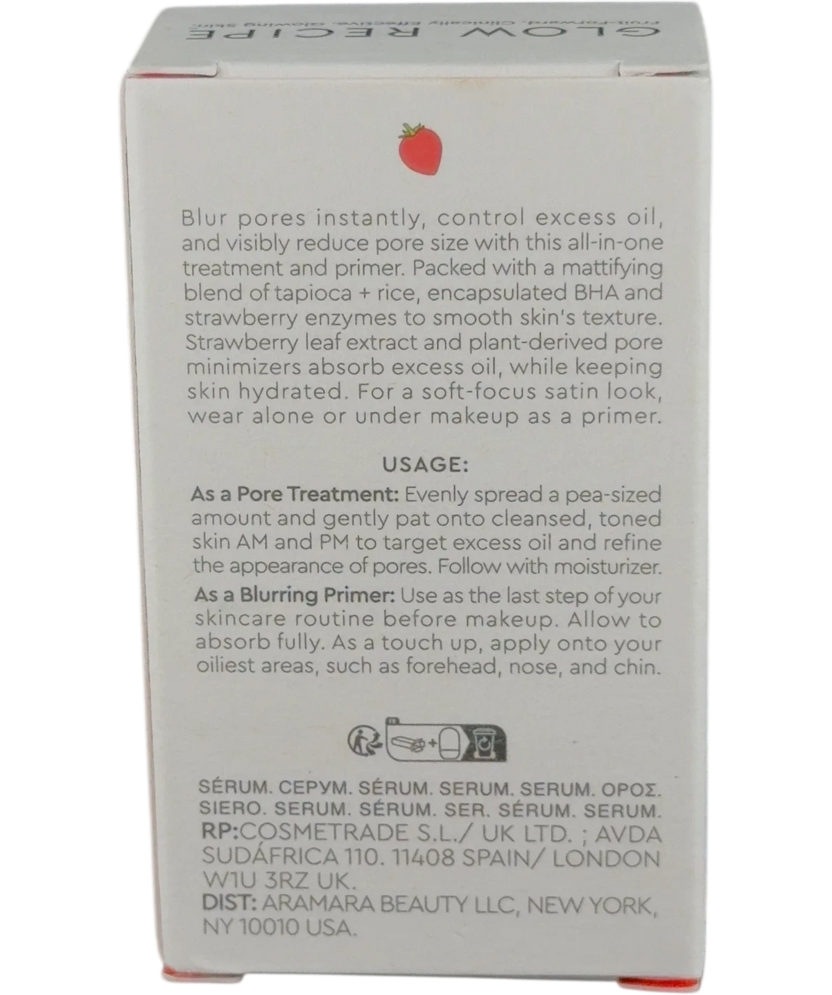 glow recipe Strawberry BHA Pore-Smooth Blur Drops, size 30ml — back