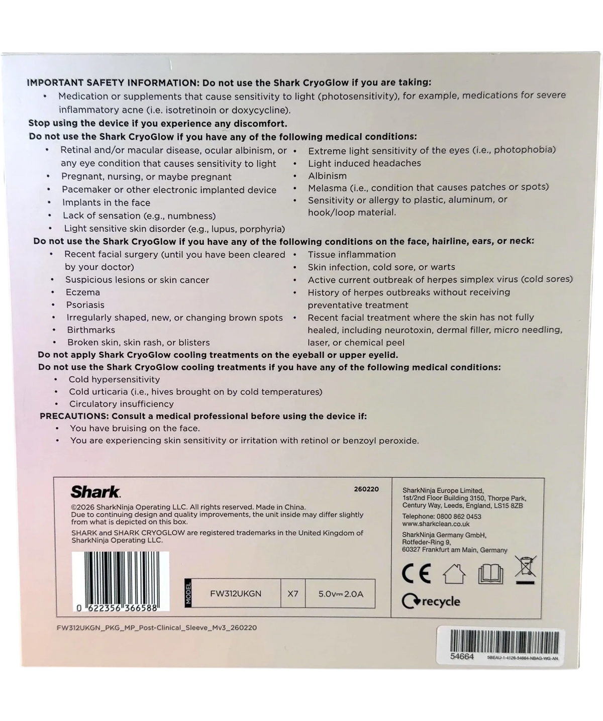 Shark CryoGlow Under-Eye Cooling & LED Anti-Ageing & Blemish Repair Mask, size 1 — back