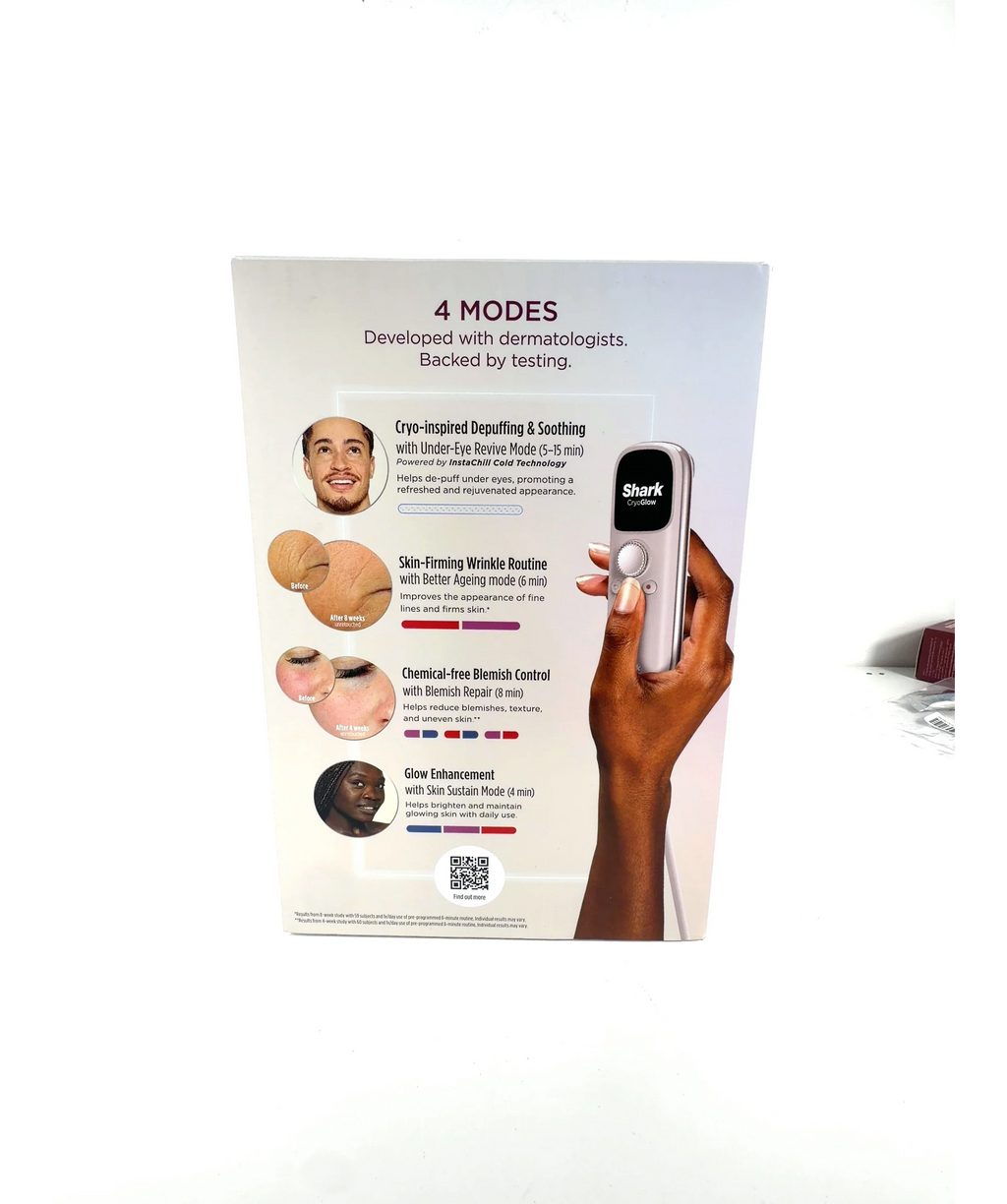 Shark CryoGlow Under-Eye Cooling & LED Anti-Ageing & Blemish Repair Mask, size 1 — care label