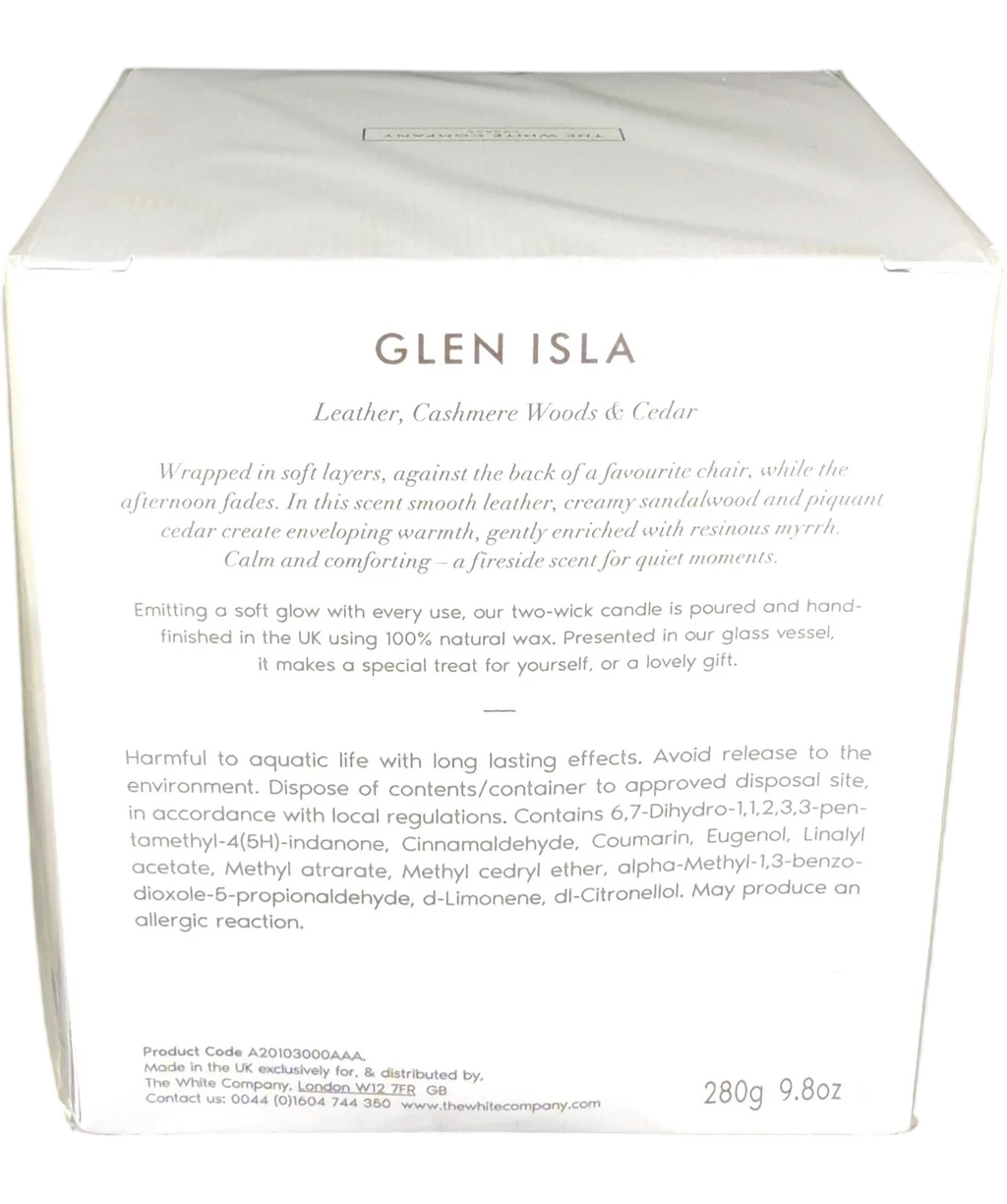 The White Company Glen Isla Luxury 2 Wick Candle, size 280g — back