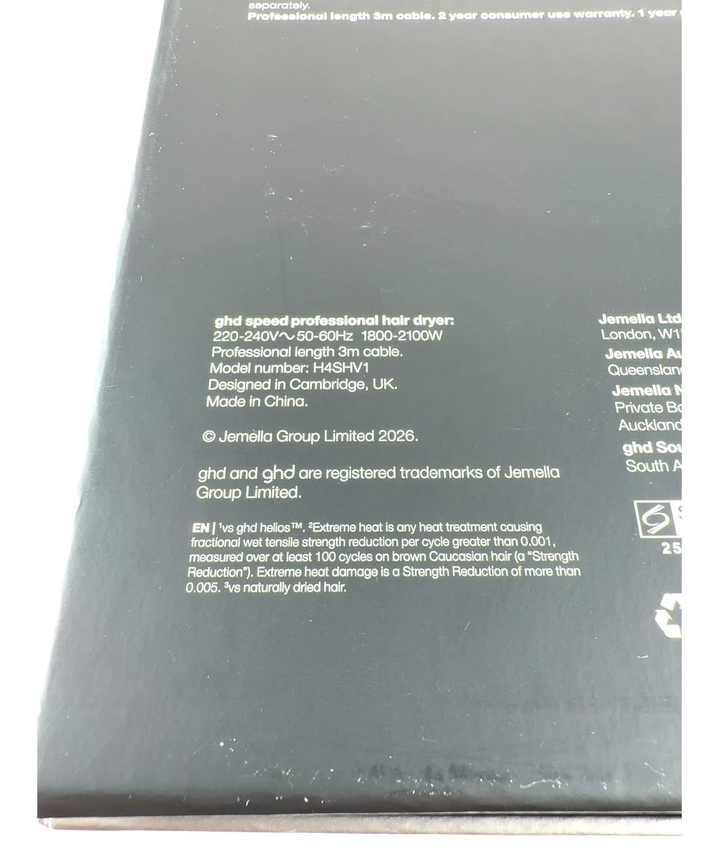 GHD Speed Professional Dual Air-Flow Hair Dryer, size 1 — care label