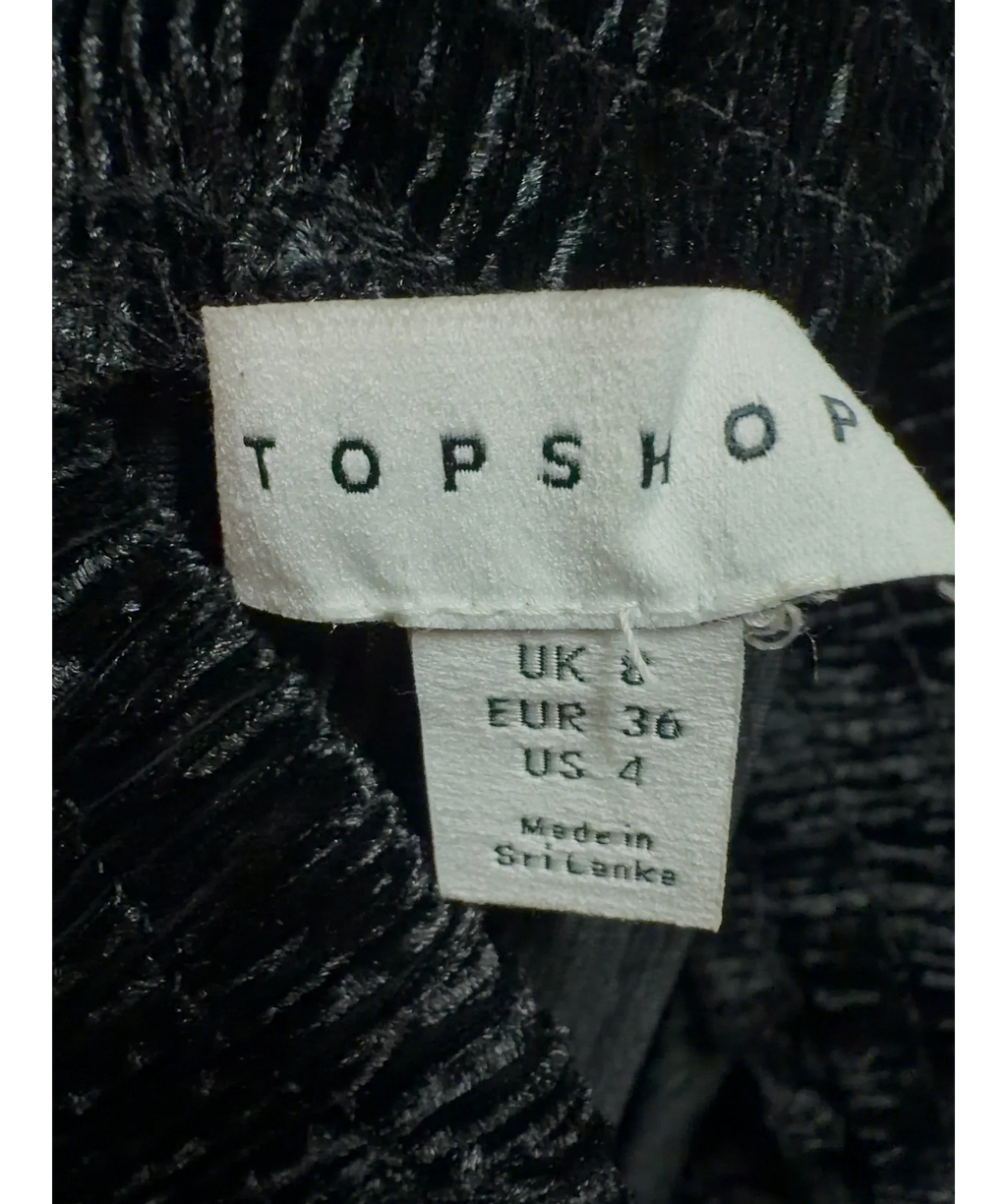 TOPSHOP Black pleated wide-leg trousers, size UK 8 — detail
