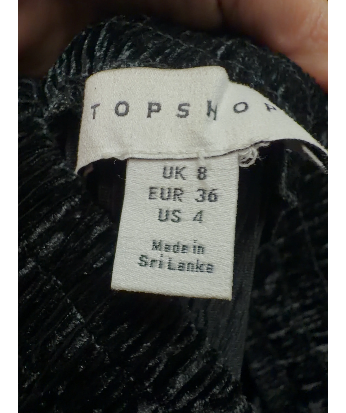 TOPSHOP Black pleated wide-leg trousers, size UK 8 — care label