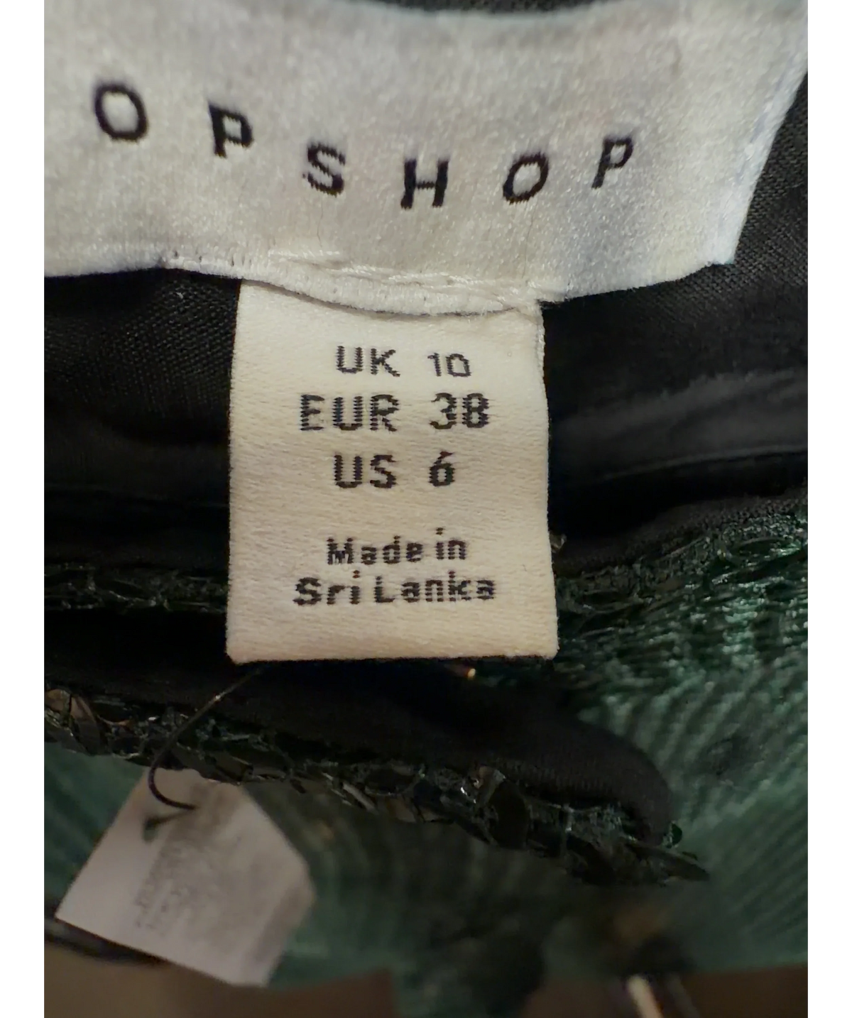 TOPSHOP Green Colour, size UK 10 — care label