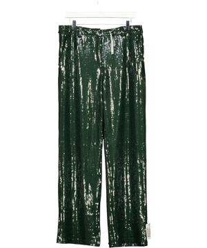 TOPSHOP Green All-Over Sequin Straight Leg Trousers UK 10